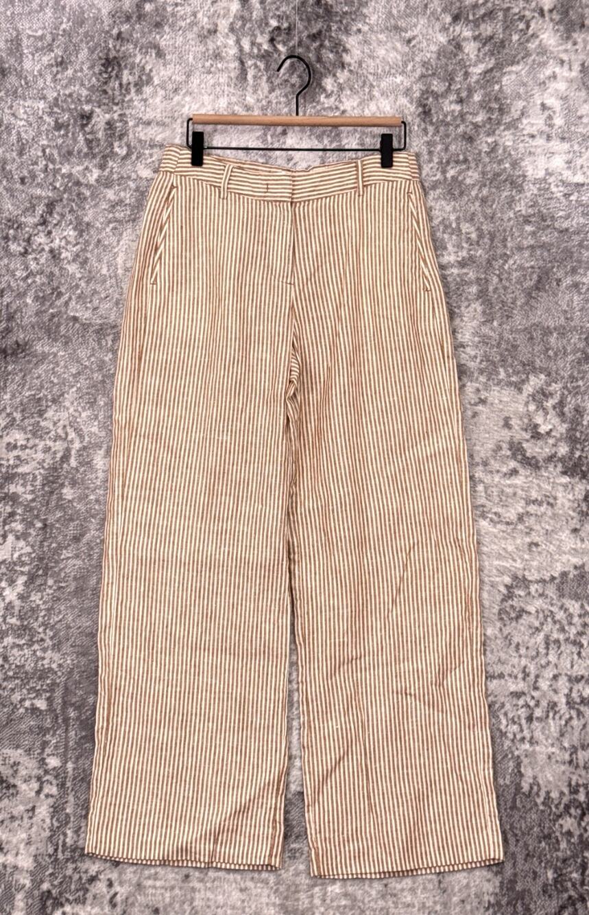 Banana Republic Everyday Wide Leg Pants Small Womens Striped Linen Trouser